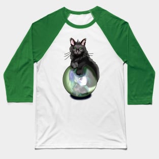 Black fluffy cat with a crystal ball Baseball T-Shirt